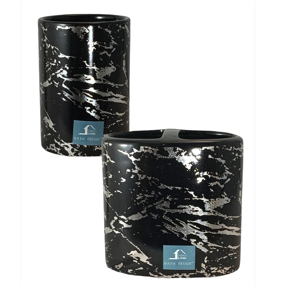 Today’s Living Black Metallic Marble  Bathroom Accessories Ceramic Black Silver